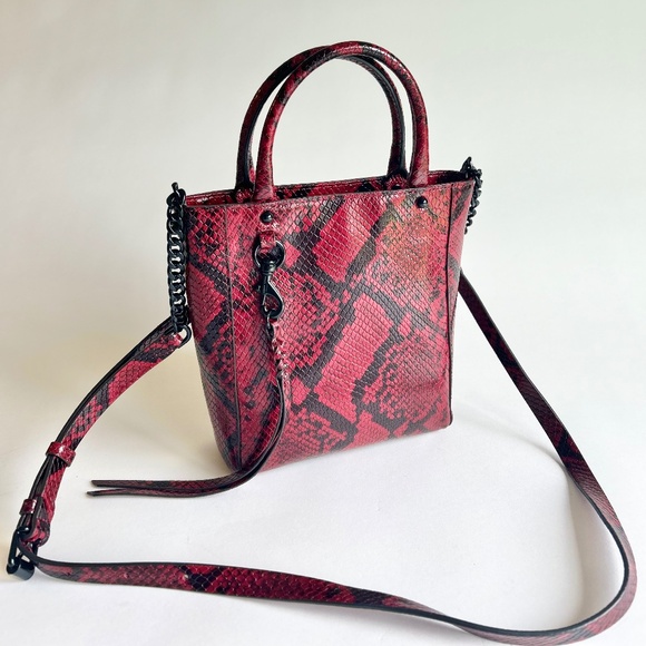 Rebecca Minkoff Burgundy Black Snake Print Leather Small Shoulder Crossbody Bag - Picture 2 of 14
